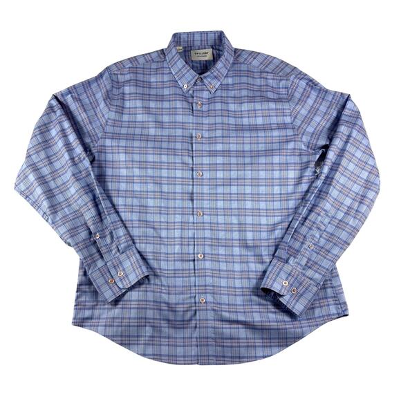 Twillory Tailored Fit Untuckable Plaid Blue Casual Business Shirt-Mens Large - Picture 1 of 5